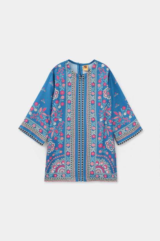 Girls Poly Lawn Printed Kurti (Mandala) – Blue