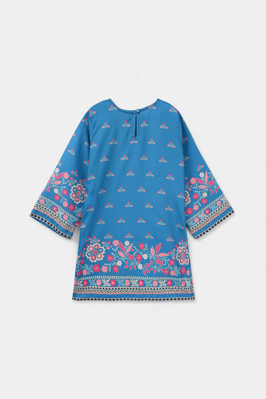 Girls Poly Lawn Printed Kurti (Mandala) – Blue