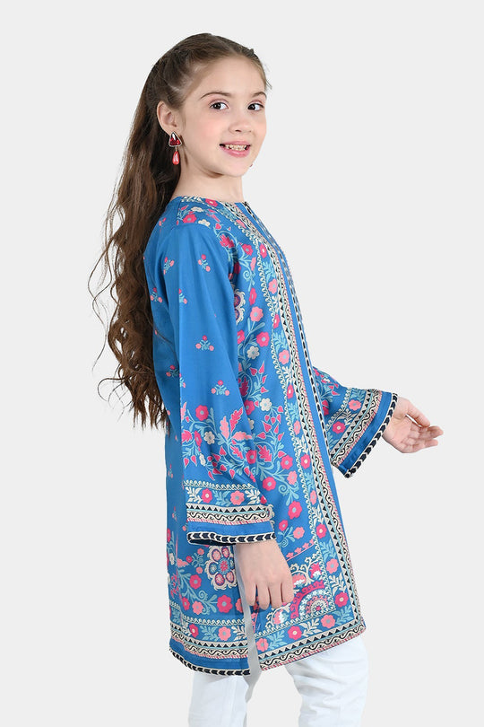 Girls Poly Lawn Printed Kurti (Mandala) – Blue
