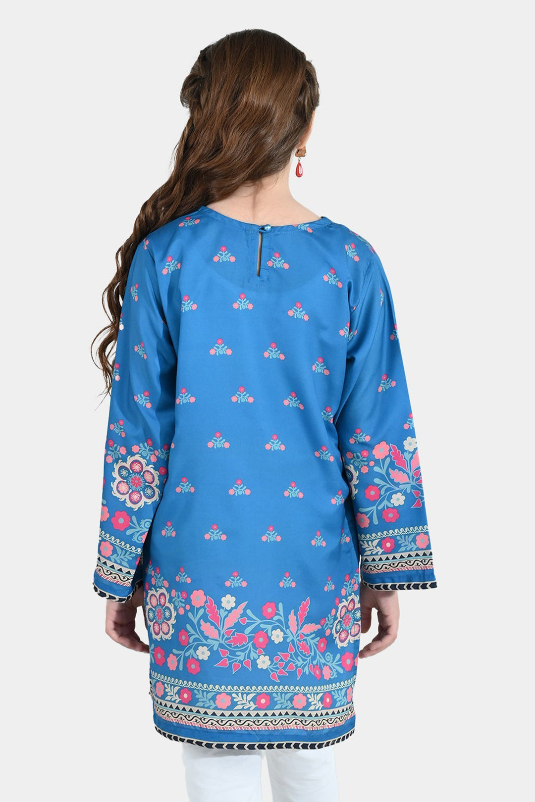 Girls Poly Lawn Printed Kurti (Mandala) – Blue