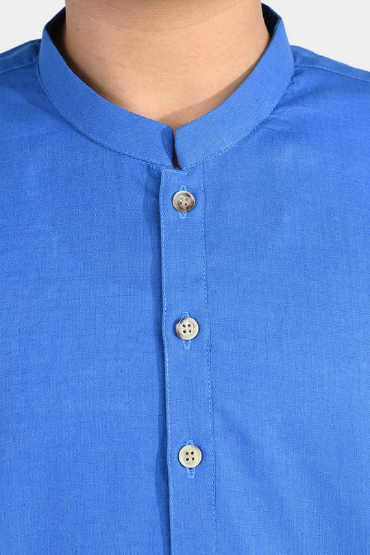 Boys Cotton Slub Basic Kurta - Blue