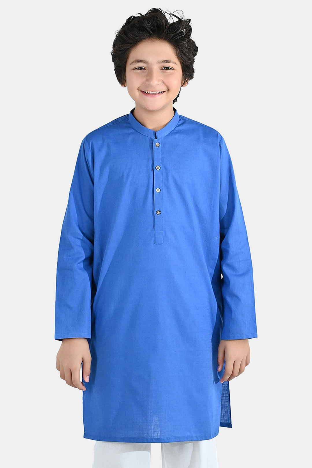 Boys Cotton Slub Basic Kurta - Blue