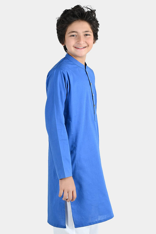 Boys Cotton Slub Basic Kurta - Blue