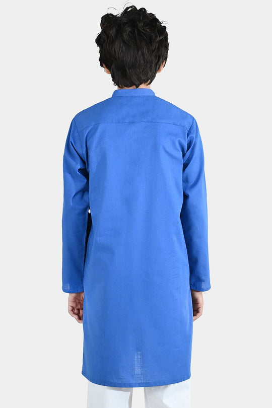Boys Cotton Slub Basic Kurta - Blue