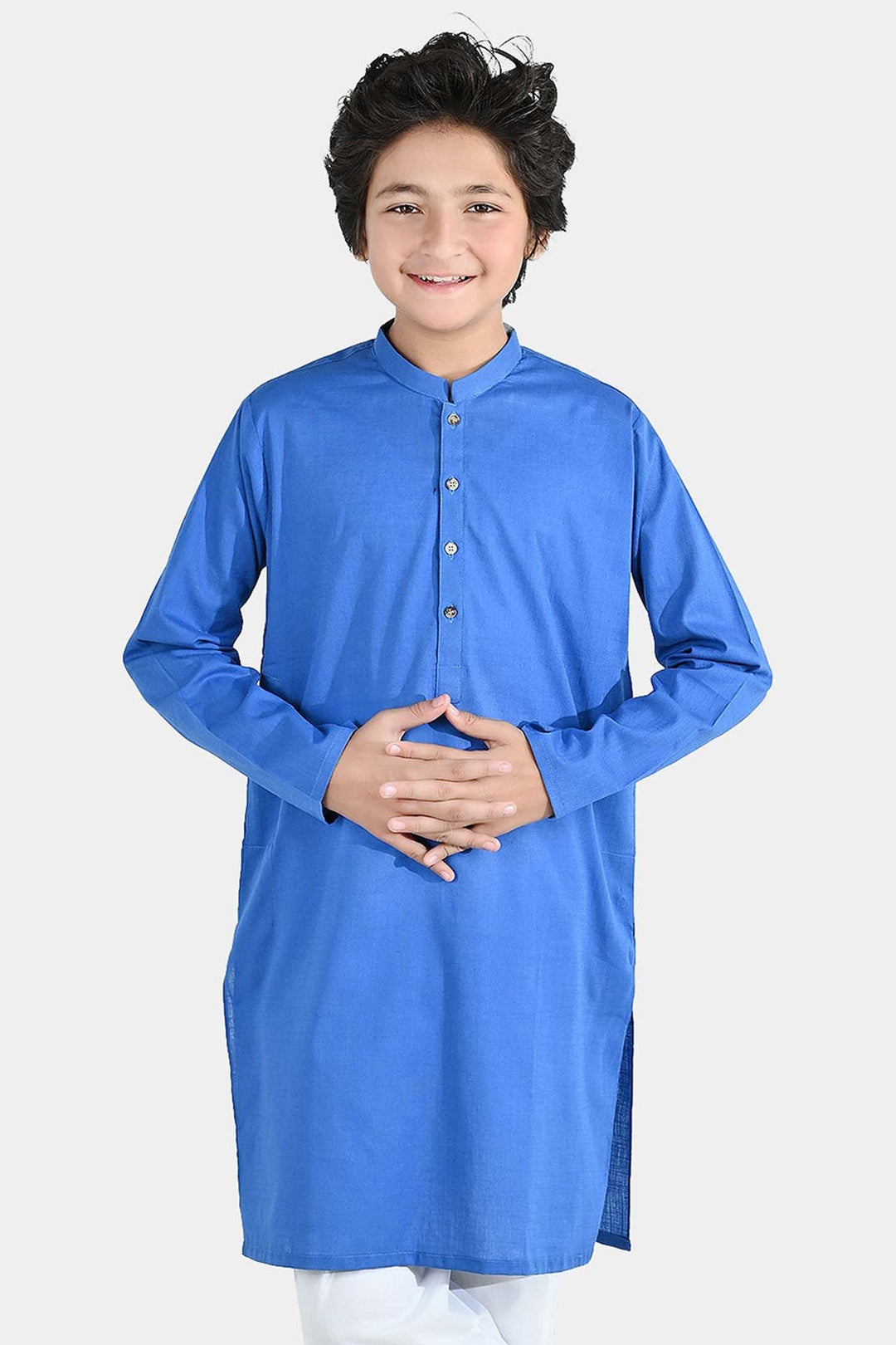 Boys Cotton Slub Basic Kurta - Blue