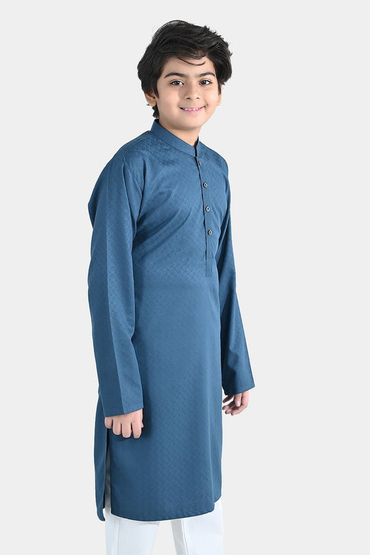 Boys Poly Viscose Basic Kurta (Jacquard) – Teal Green