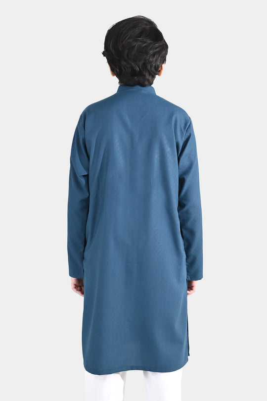 Boys Poly Viscose Basic Kurta (Jacquard) – Teal Green