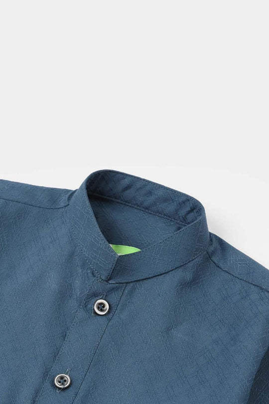 Infant Boys Poly Viscose Basic Kurta (Jacquard) - Teal Green