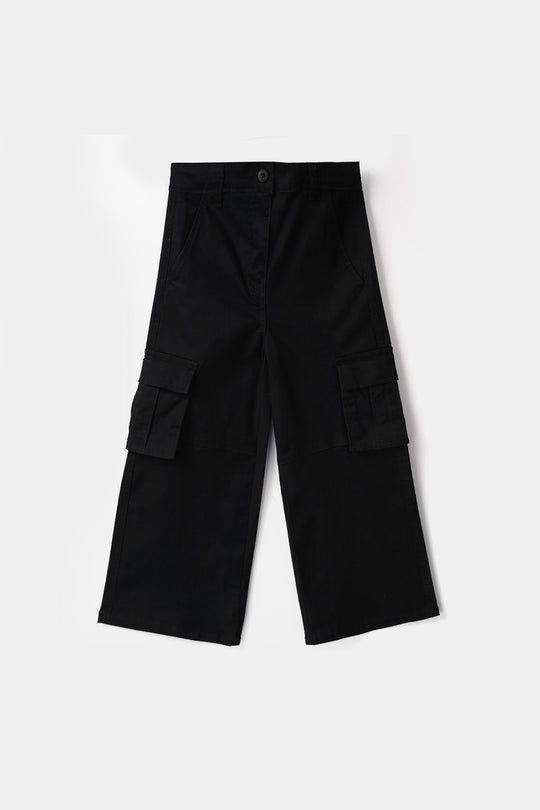 Girls Cotton Twill Pants Seam - Black