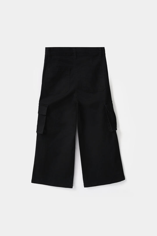 Girls Cotton Twill Pants Seam - Black