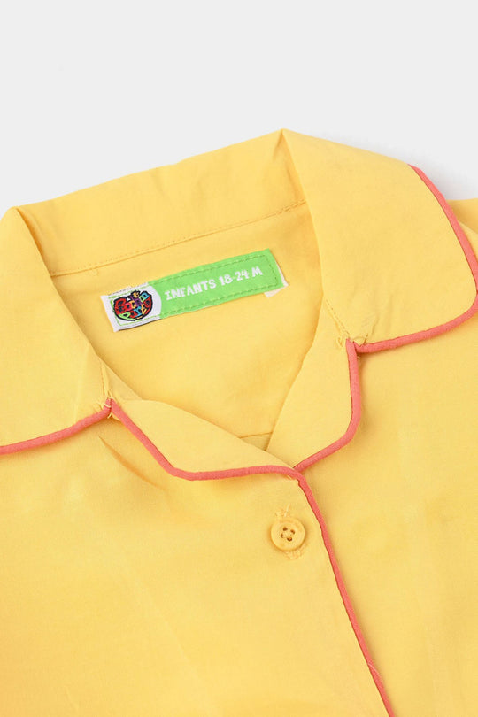 Infant Girls Viscose Night Suit - Yellow