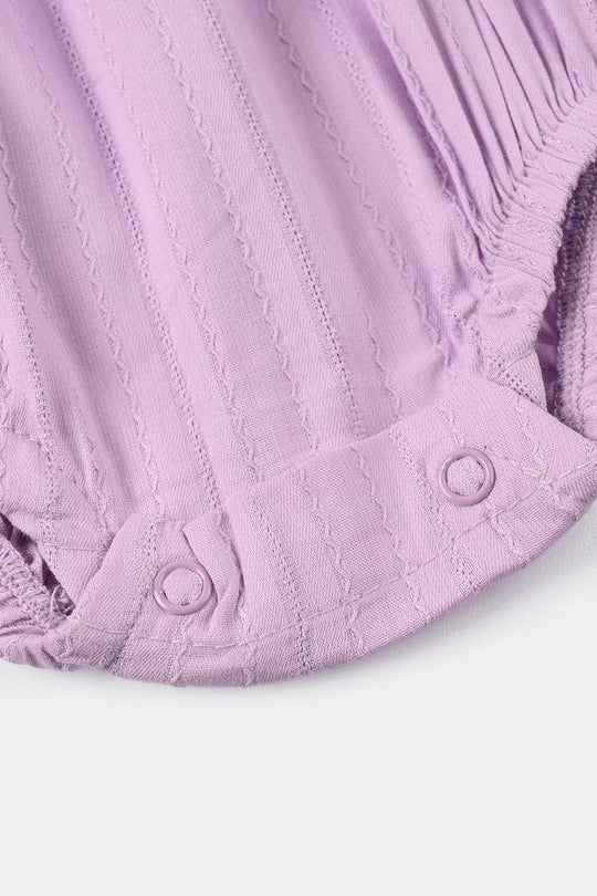 Infant Girls Cotton Jacquard Woven Romper - Lilac