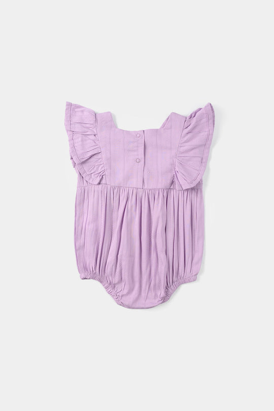 Infant Girls Cotton Jacquard Woven Romper - Lilac