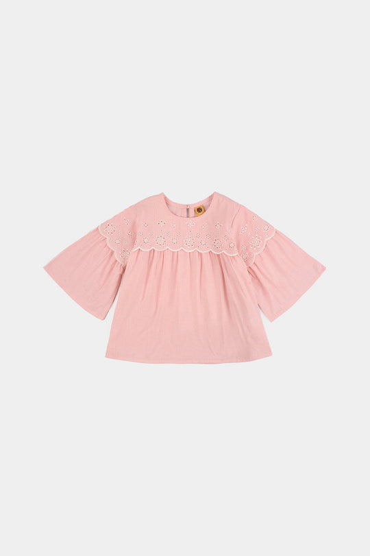 Girls Cotton Emb Top Lake-Peach
