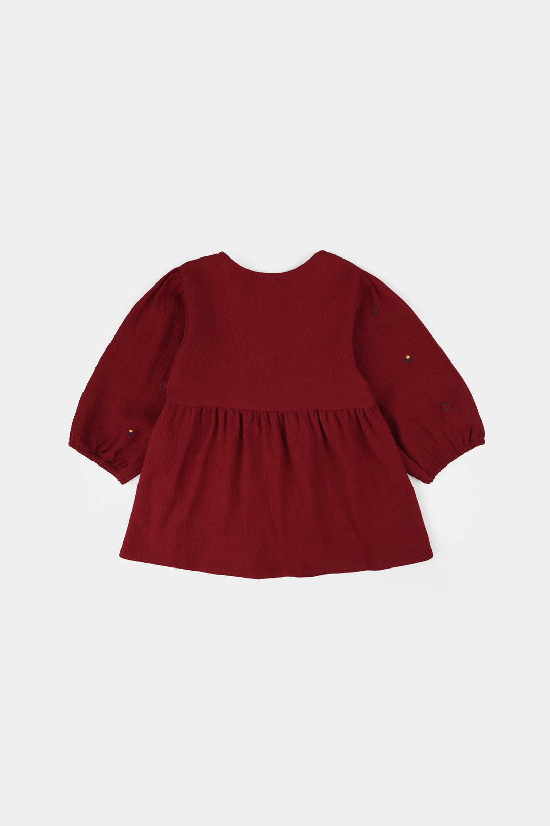 Girls Poly Crinkle Embroidered Top (Desi Tribal) - Maroon