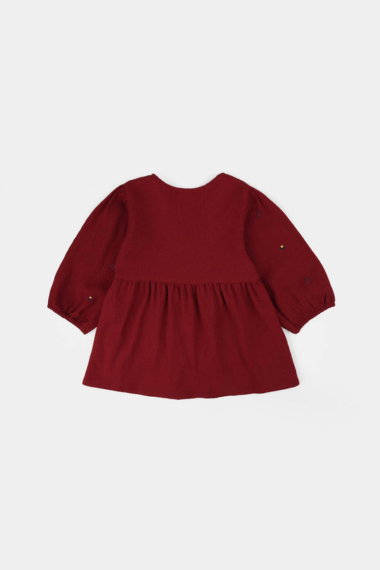 Girls Poly Crinkle Embroidered Top (Desi Tribal) - Maroon