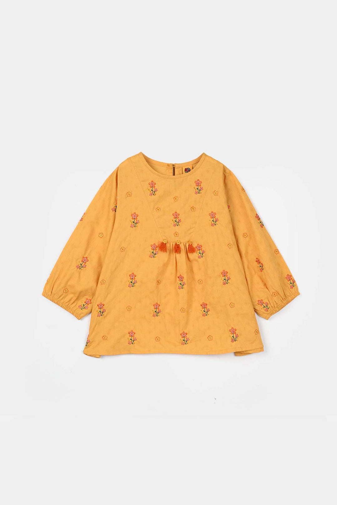 Girls Jacquard Embroidered Top (Honey) - Yellow