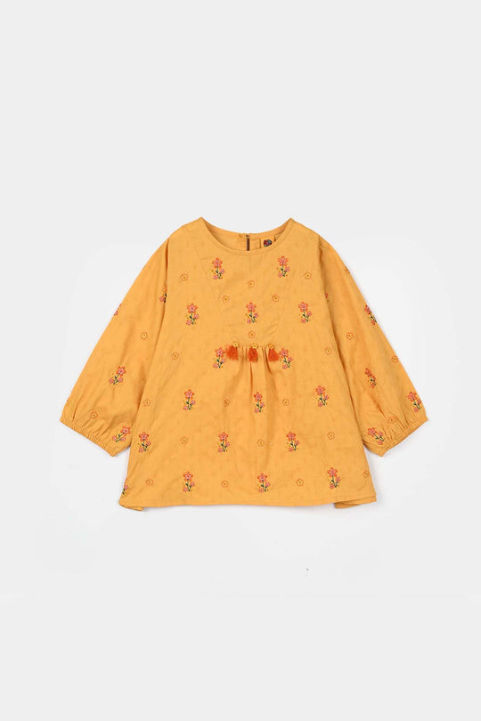 Girls Jacquard Embroidered Top (Honey) - Yellow