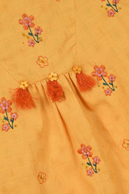 Girls Jacquard Embroidered Top (Honey) - Yellow