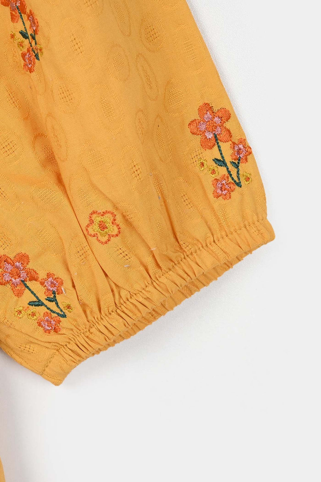 Girls Jacquard Embroidered Top (Honey) - Yellow