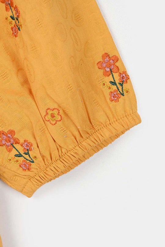 Girls Jacquard Embroidered Top (Honey) - Yellow