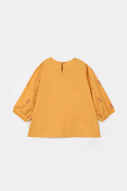 Girls Jacquard Embroidered Top (Honey) - Yellow