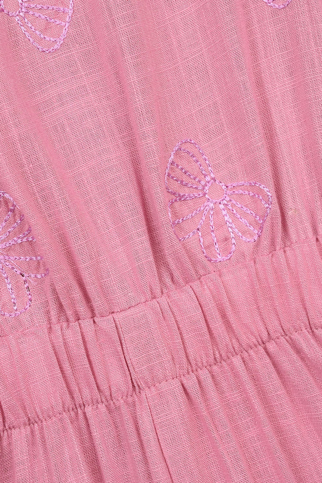 Girls Cotton Slub Embroidered  Jumpsuit (Butterfly) - Pink