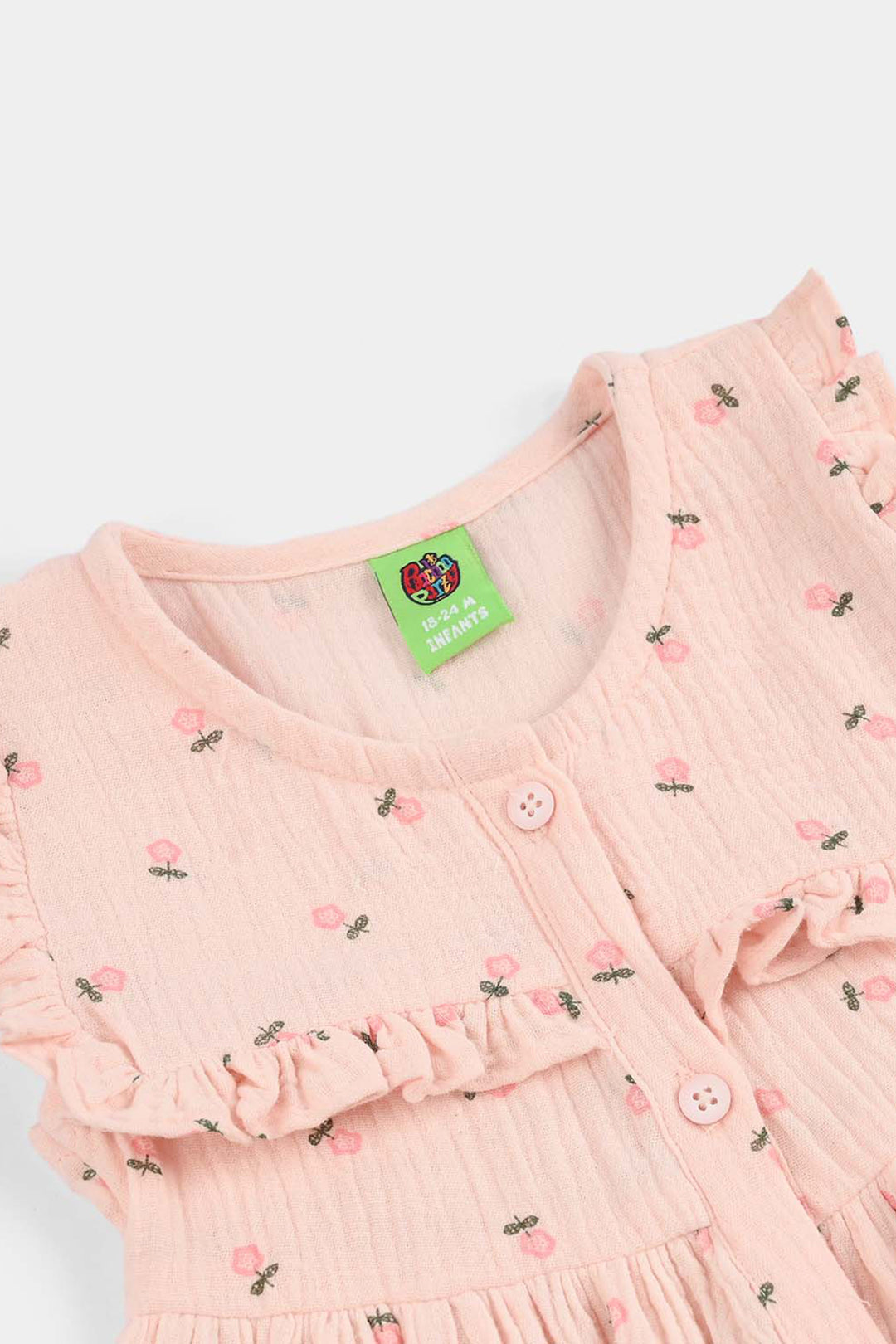 Infant Girls Cotton Casual Frock (Star) - Pink
