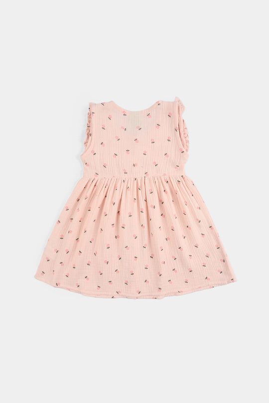 Infant Girls Cotton Casual Frock (Star) - Pink