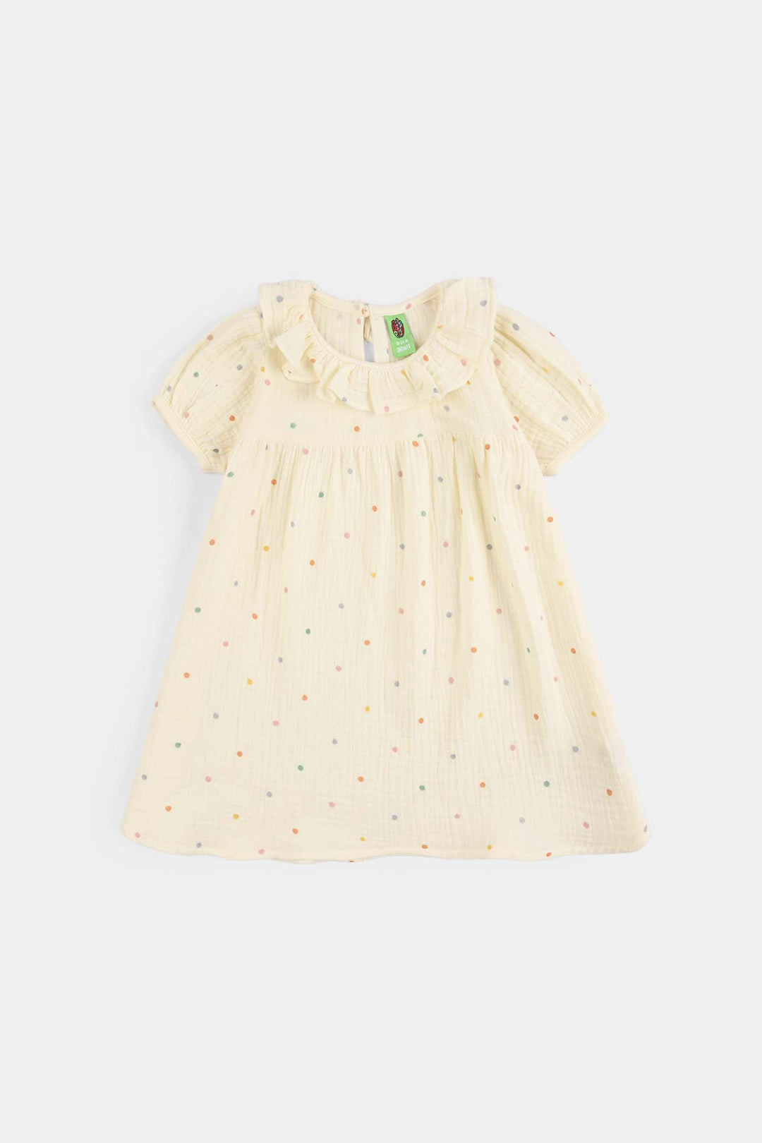 Infant Girls Cotton Casual Frock (Multi Dots) - Off-White