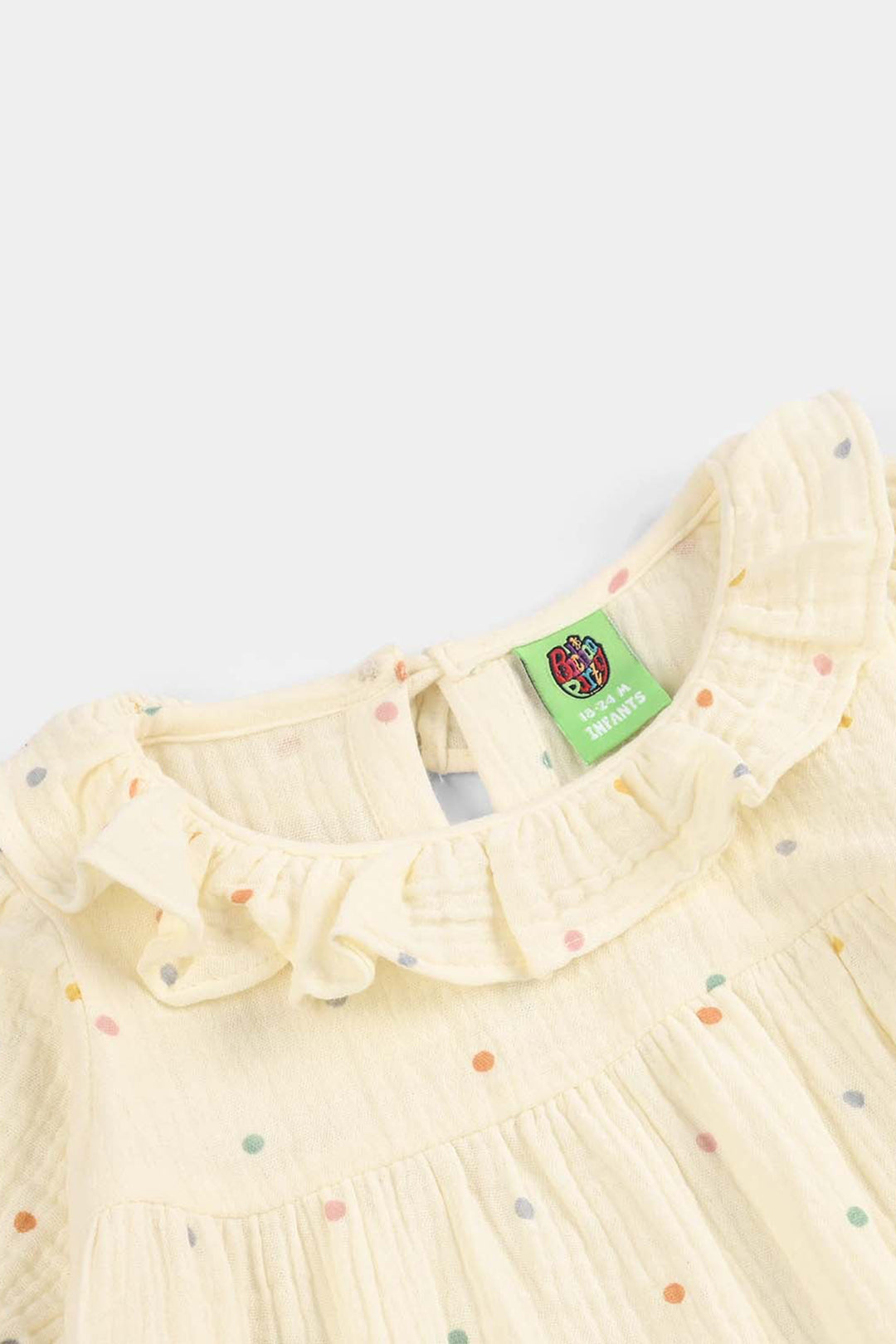 Infant Girls Cotton Casual Frock (Multi Dots) - Off-White