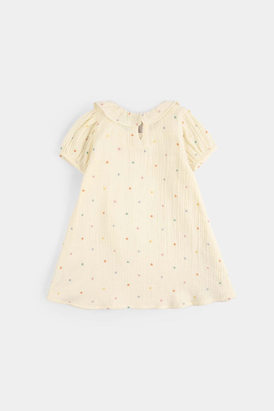 Infant Girls Cotton Casual Frock (Multi Dots) - Off-White
