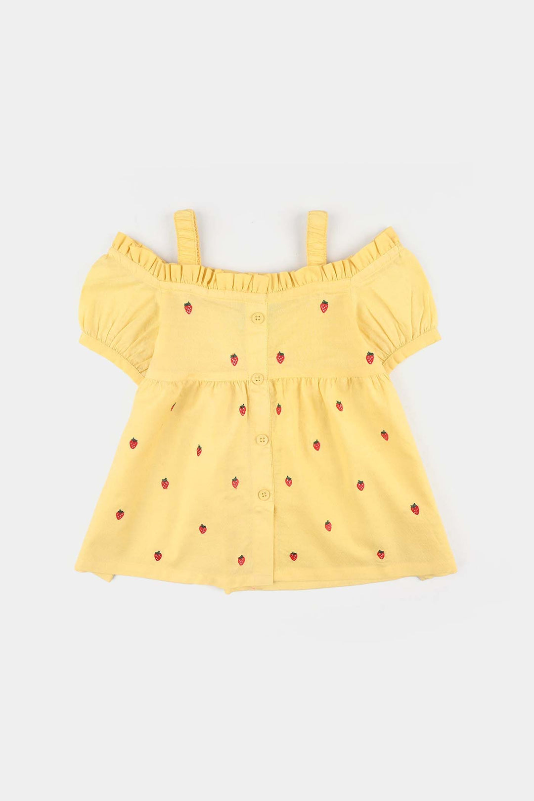Infant Girls Jacquard Embroidered Top (Strawberries) - Yellow