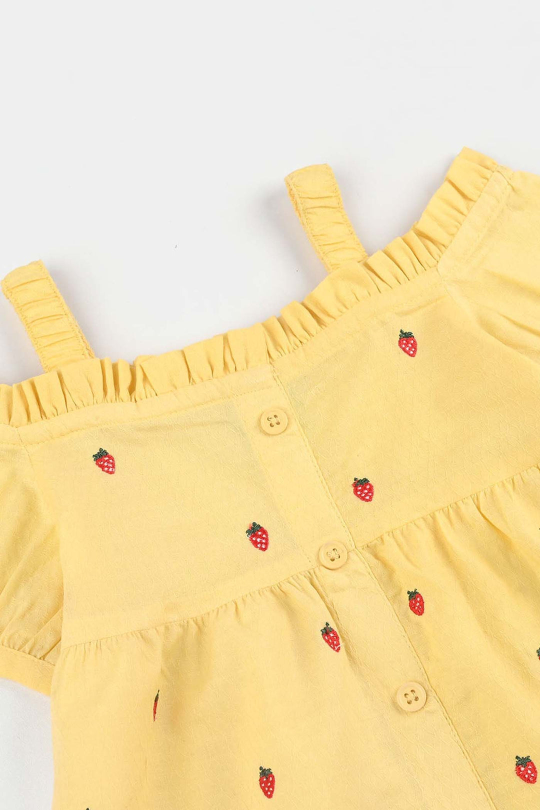 Infant Girls Jacquard Embroidered Top (Strawberries) - Yellow