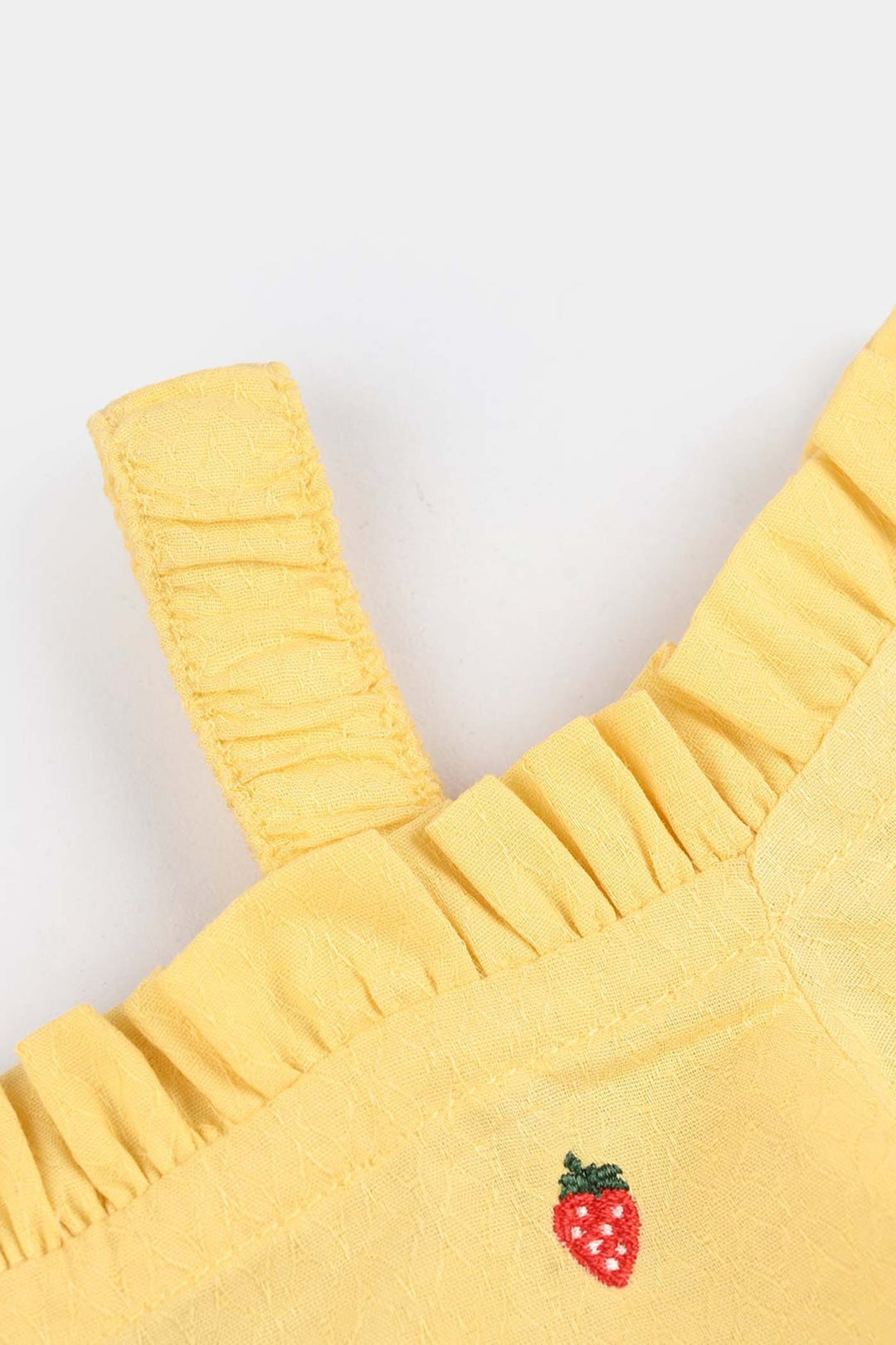 Infant Girls Jacquard Embroidered Top (Strawberries) - Yellow
