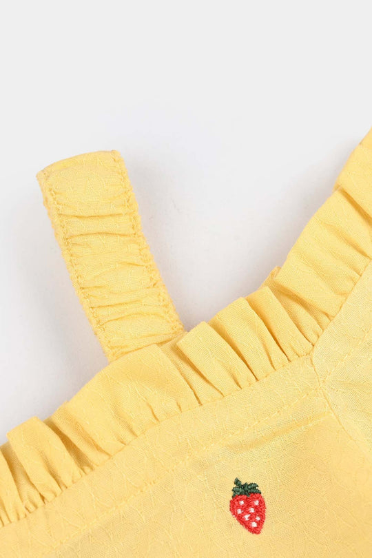 Infant Girls Jacquard Embroidered Top (Strawberries) - Yellow