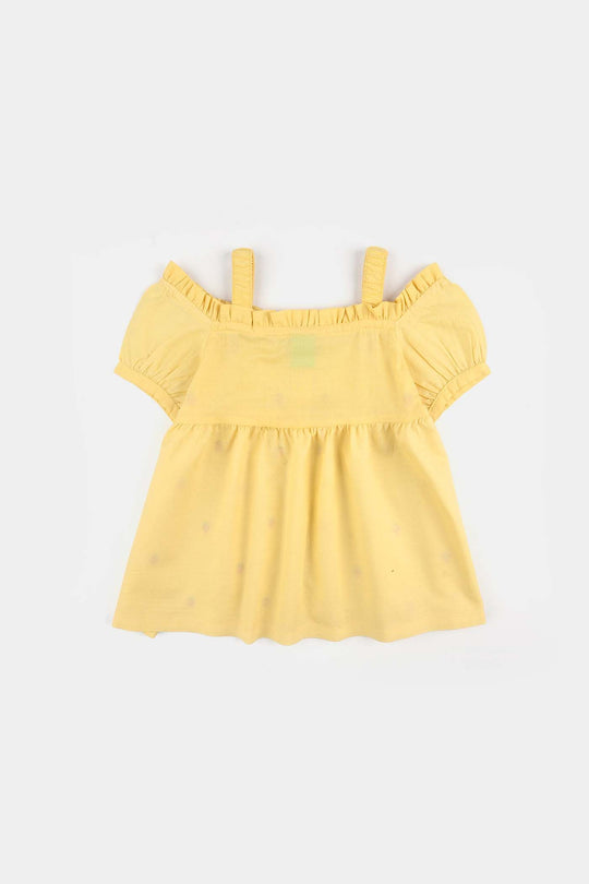 Infant Girls Jacquard Embroidered Top (Strawberries) - Yellow