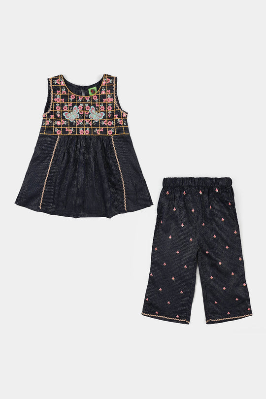 Infant Girls Jacquard 2-Piece Set (Joyfull) - Navy Blue