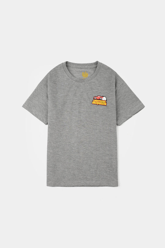 Boys Yarn Dyed  T-Shirt Lightning Mcqueen - Grey