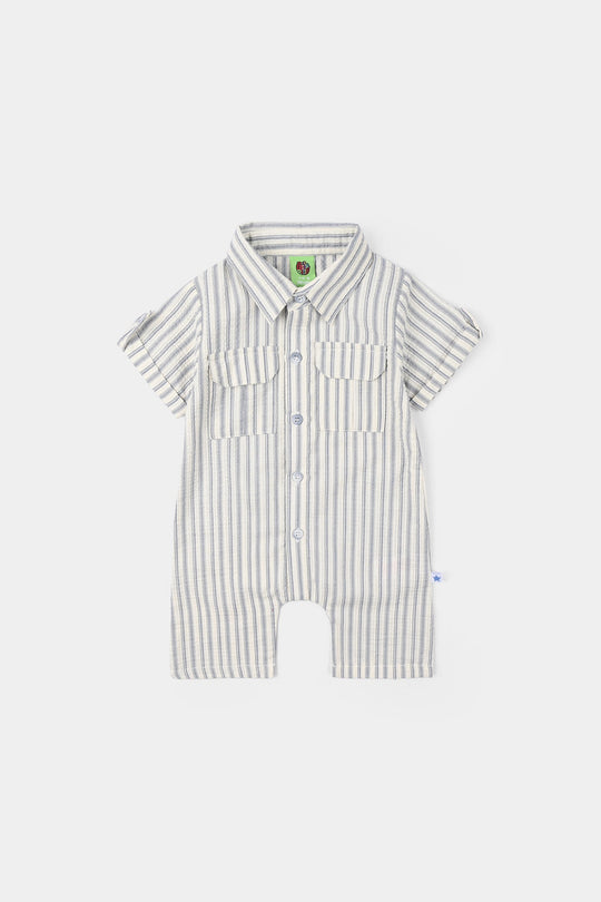 Infant Boys Cotton Romper Ocean Waves - Off White/Grey