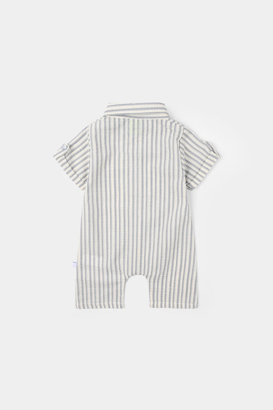 Infant Boys Cotton Romper Ocean Waves - Off White/Grey
