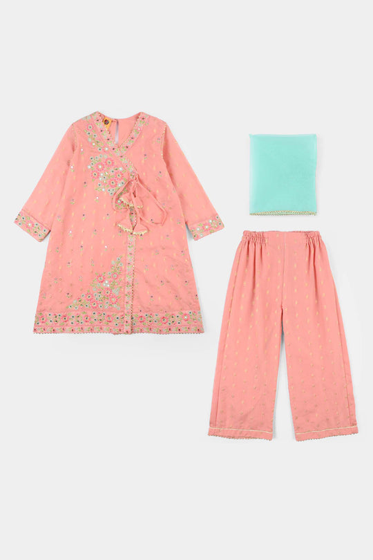 Girls Jacquard 3-Piece Set (Sundas) - Peach