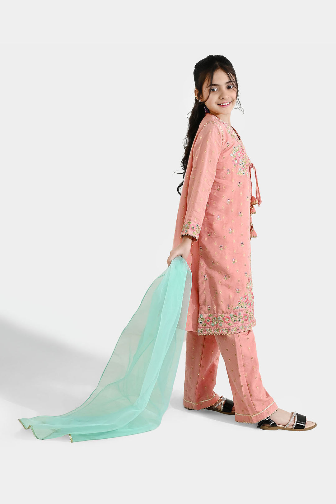 Girls Jacquard 3-Piece Set (Sundas) - Peach