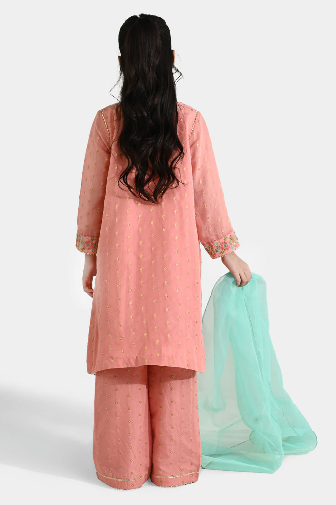 Girls Jacquard 3-Piece Set (Sundas) - Peach