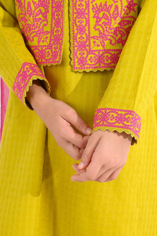 Teens Girls Jacquard 3-Piece Suit (Khushyia) - Olive