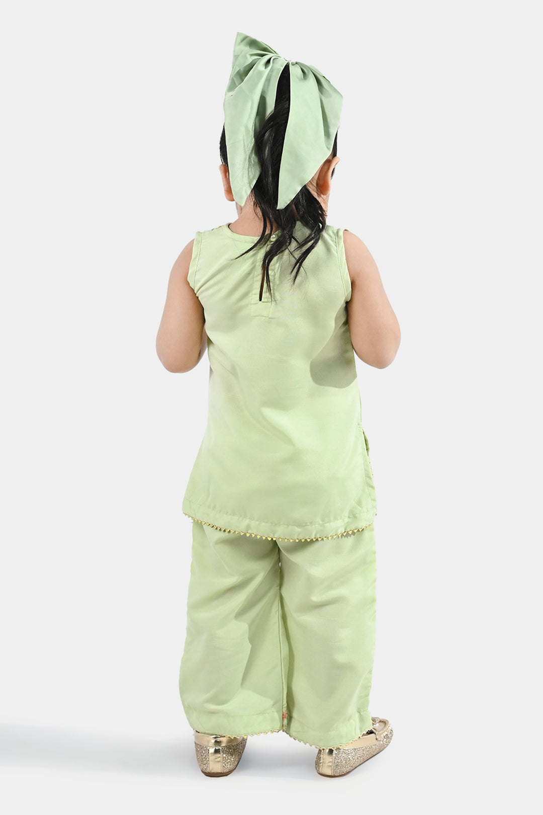 Infant Girls Raw Silk 2-Piece Set (Laddoo Rani) - Pista Green