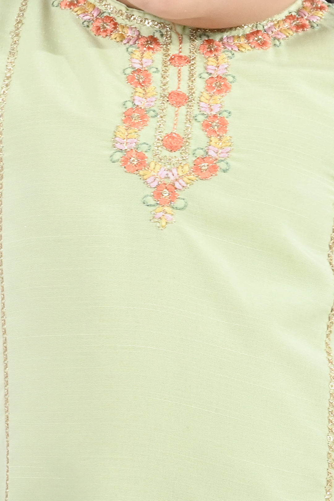 Infant Girls Raw Silk 2-Piece Set (Laddoo Rani) - Pista Green