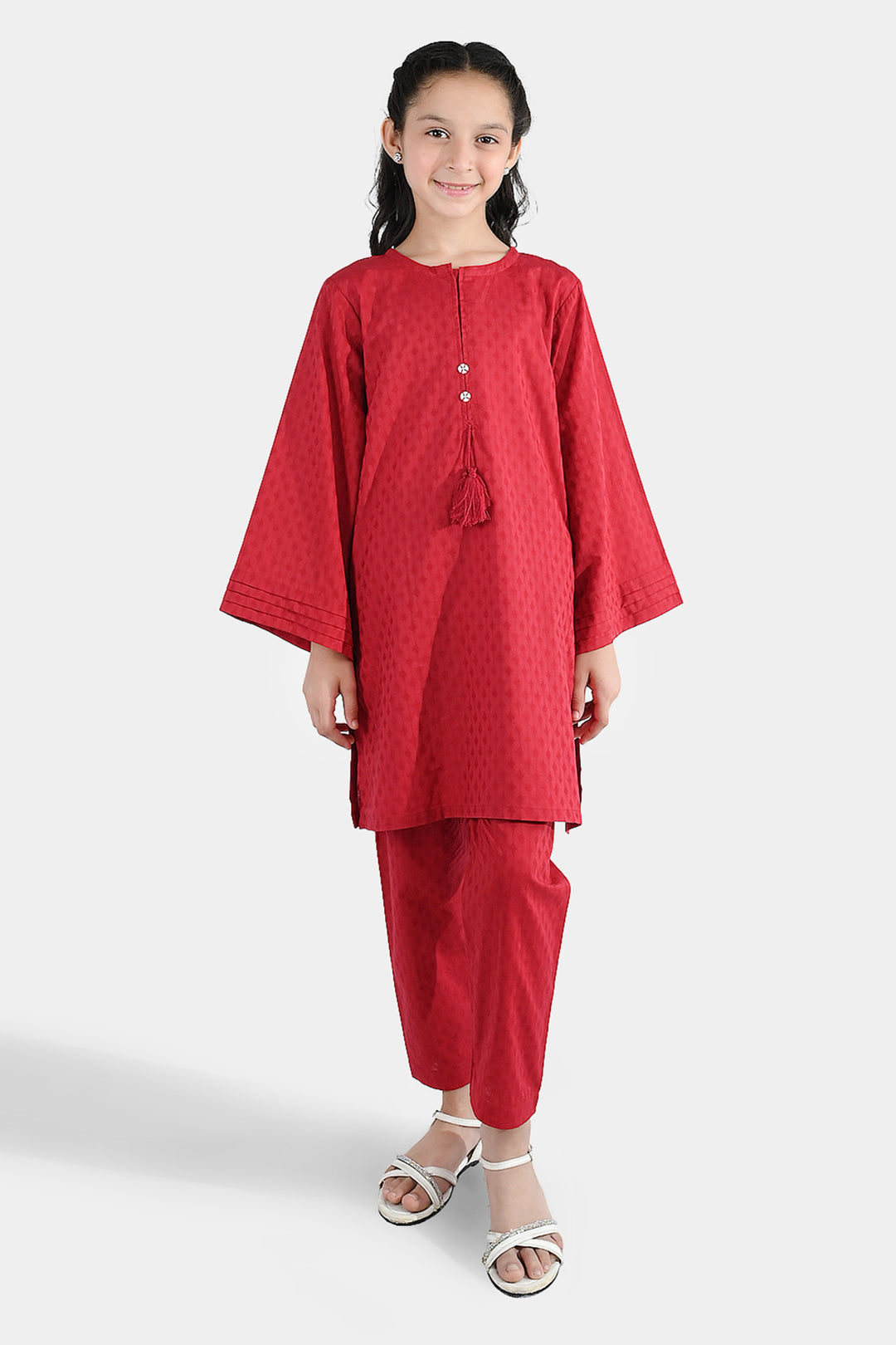 Girls Jacquard 2-Piece Suit (Rose) - Maroon
