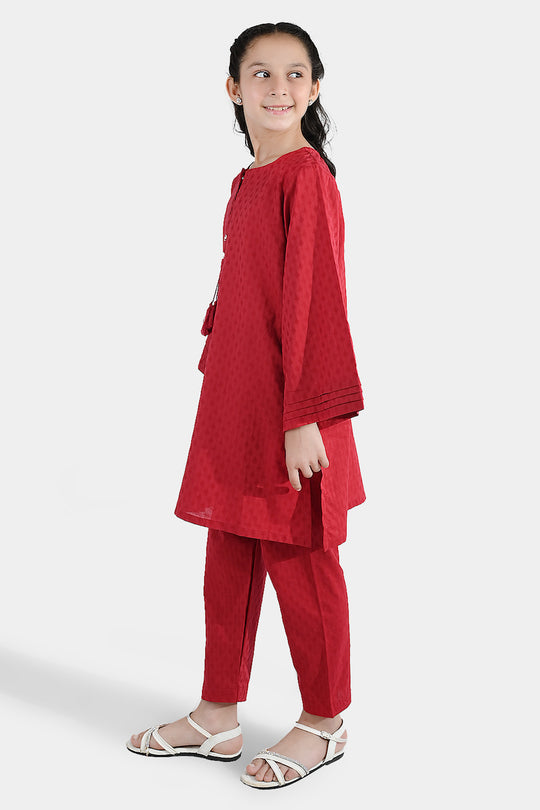 Girls Jacquard 2-Piece Suit (Rose) - Maroon