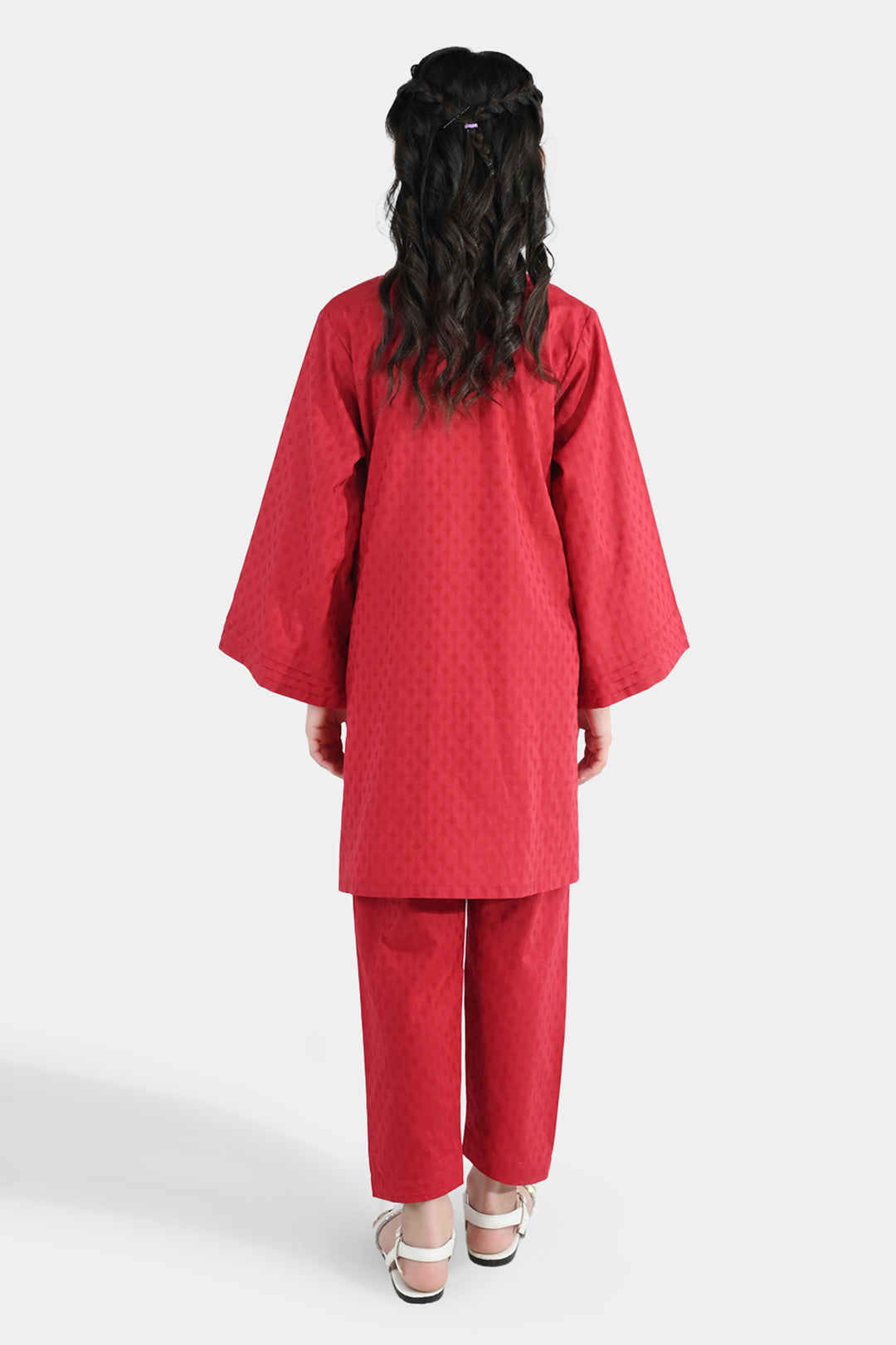 Girls Jacquard 2-Piece Suit (Rose) - Maroon